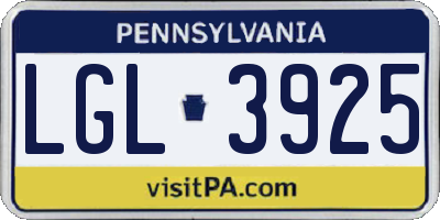 PA license plate LGL3925