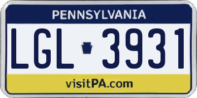PA license plate LGL3931