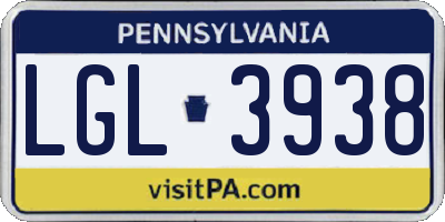 PA license plate LGL3938