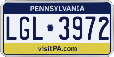 PA license plate LGL3972