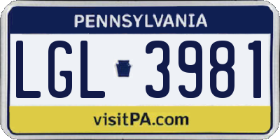 PA license plate LGL3981