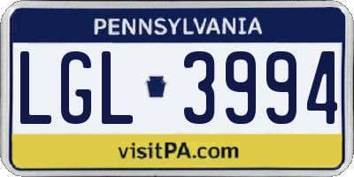 PA license plate LGL3994