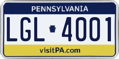 PA license plate LGL4001