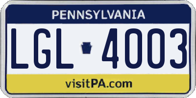 PA license plate LGL4003