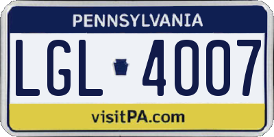 PA license plate LGL4007