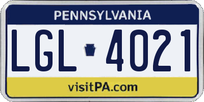 PA license plate LGL4021