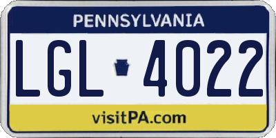 PA license plate LGL4022