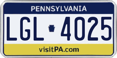 PA license plate LGL4025