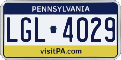 PA license plate LGL4029