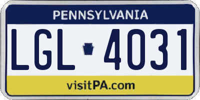 PA license plate LGL4031