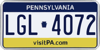 PA license plate LGL4072