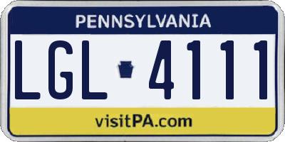 PA license plate LGL4111
