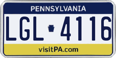 PA license plate LGL4116