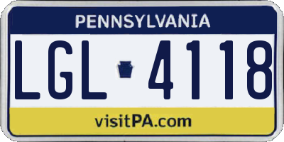 PA license plate LGL4118