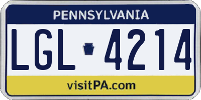 PA license plate LGL4214