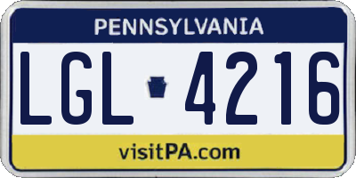 PA license plate LGL4216