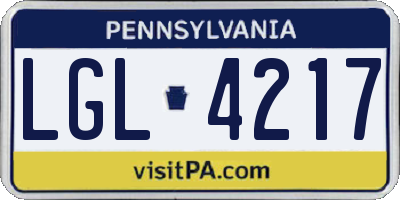 PA license plate LGL4217
