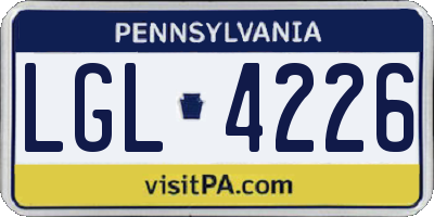 PA license plate LGL4226