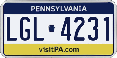 PA license plate LGL4231