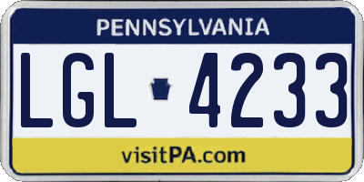 PA license plate LGL4233