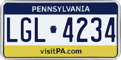 PA license plate LGL4234