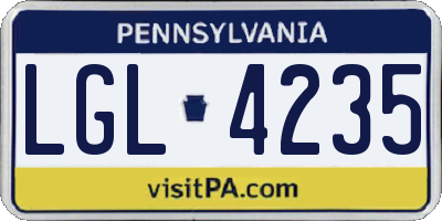 PA license plate LGL4235
