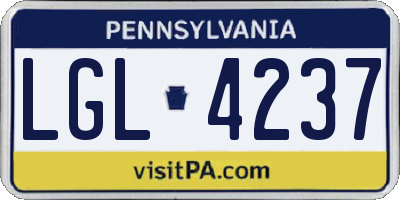 PA license plate LGL4237