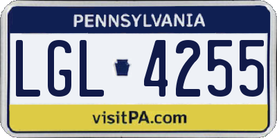PA license plate LGL4255