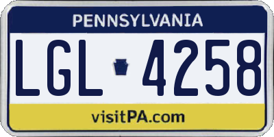PA license plate LGL4258