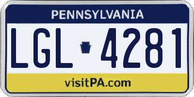 PA license plate LGL4281