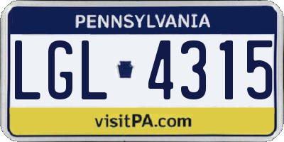 PA license plate LGL4315