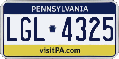 PA license plate LGL4325