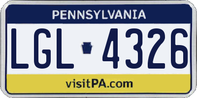PA license plate LGL4326
