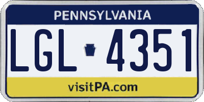 PA license plate LGL4351