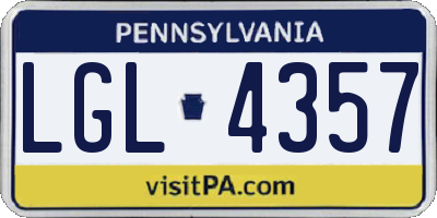 PA license plate LGL4357