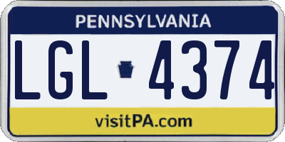PA license plate LGL4374