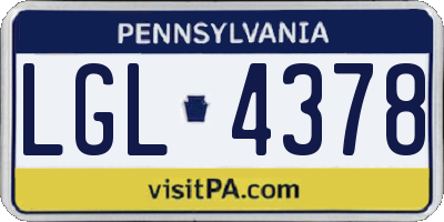 PA license plate LGL4378