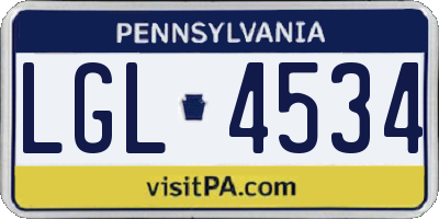 PA license plate LGL4534