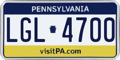 PA license plate LGL4700