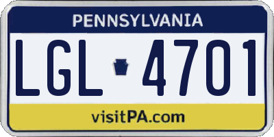 PA license plate LGL4701