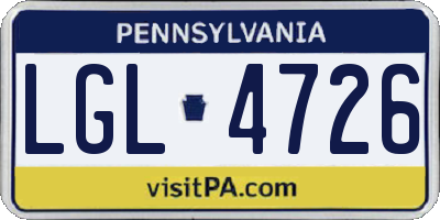 PA license plate LGL4726