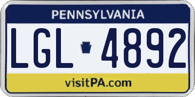 PA license plate LGL4892