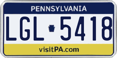 PA license plate LGL5418