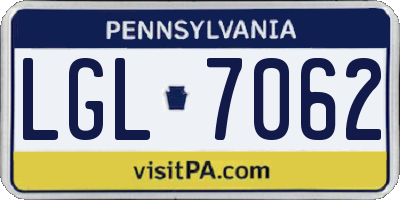 PA license plate LGL7062