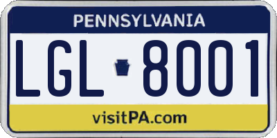 PA license plate LGL8001