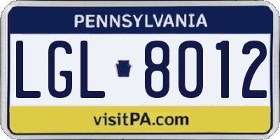 PA license plate LGL8012