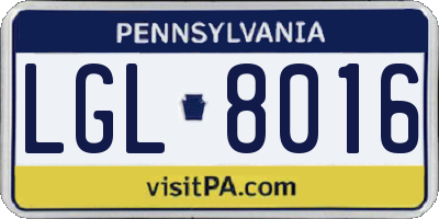 PA license plate LGL8016