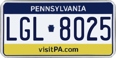 PA license plate LGL8025