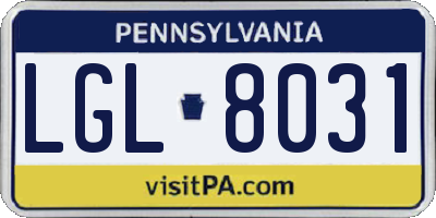 PA license plate LGL8031