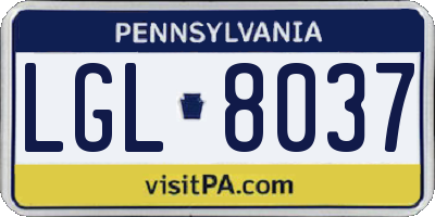 PA license plate LGL8037